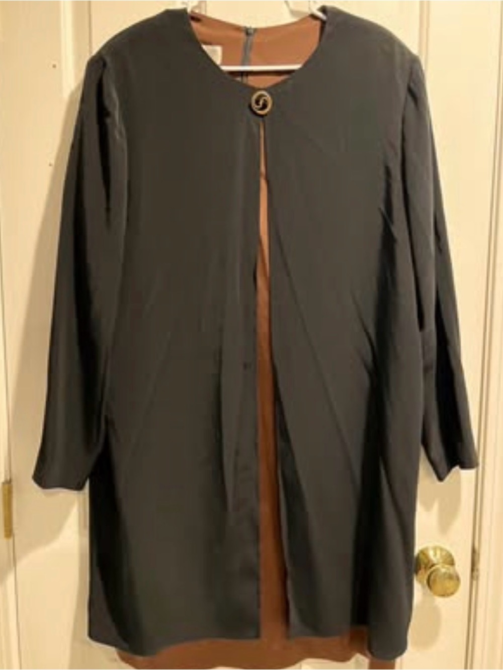 Jones New York black dress with gold button detail, size L